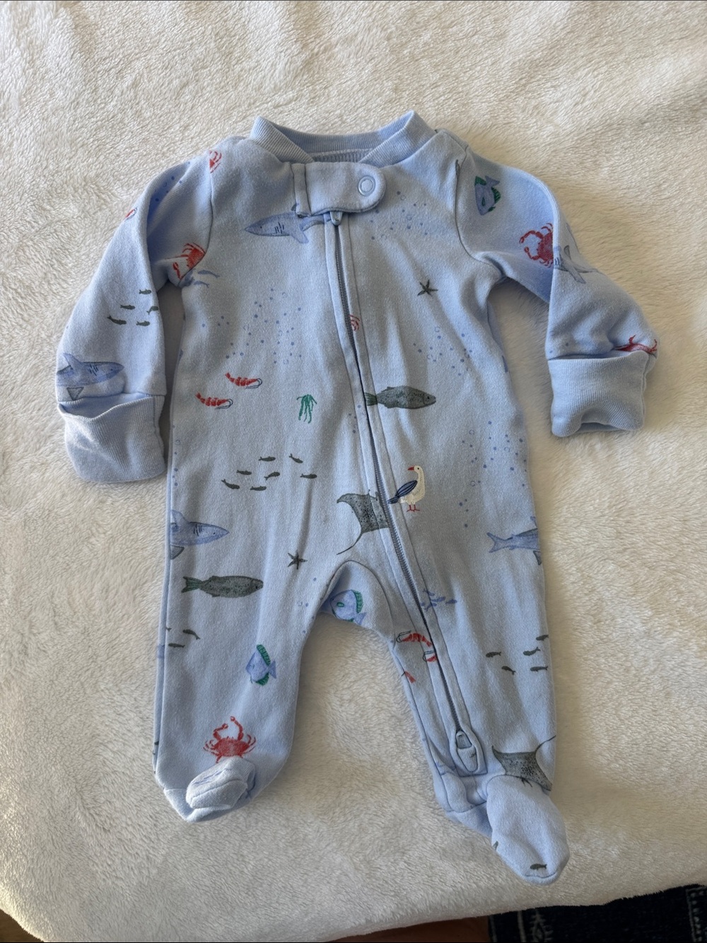 Carters PREMIE Blue Infant Footed One-Piece with Ocean Print